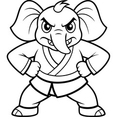 Angry Karate elephant White Background line art vector illustration