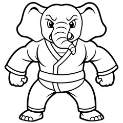 Angry Karate elephant White Background line art vector illustration