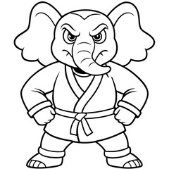 Angry Karate elephant White Background line art vector illustration