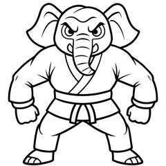 Angry Karate elephant White Background line art vector illustration