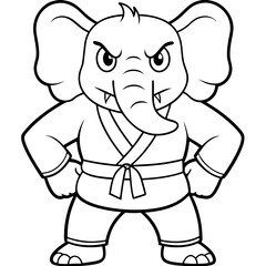Angry Karate elephant White Background line art vector illustration