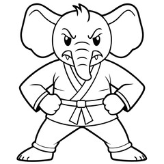 Angry Karate elephant White Background line art vector illustration