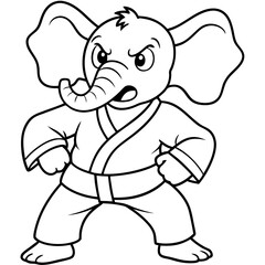 Angry Karate elephant White Background line art vector illustration