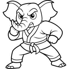 Angry Karate elephant White Background line art vector illustration