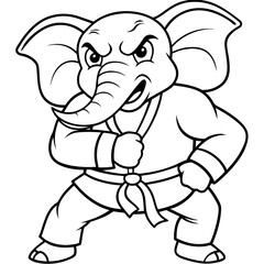 Angry Karate elephant White Background line art vector illustration