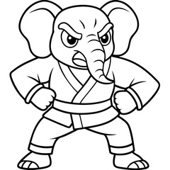 Angry Karate elephant White Background line art vector illustration