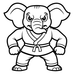 Angry Karate elephant White Background line art vector illustration
