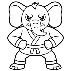 Angry Karate elephant White Background line art vector illustration