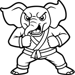 Angry Karate elephant White Background line art vector illustration