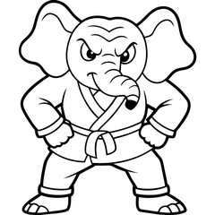Angry Karate elephant White Background line art vector illustration