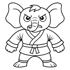 Angry Karate elephant White Background line art vector illustration