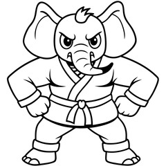Angry Karate elephant White Background line art vector illustration