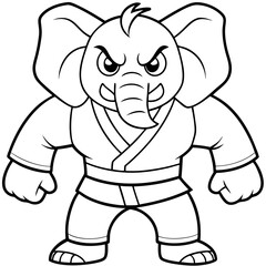 Angry Karate elephant White Background line art vector illustration