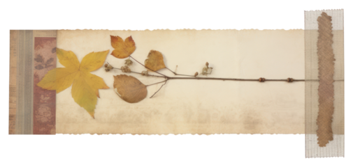 PNG Adhesive tape is stuck on autumn ephemera collage plant paper leaf.