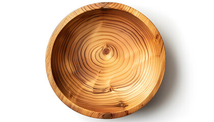 Empty wooden bowl isolated on white background with clipping path. Top view