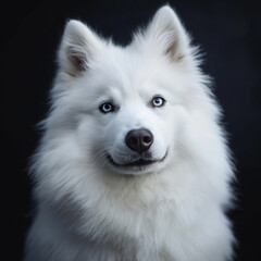 Fototapeta premium A white dog with blue eyes is smiling
