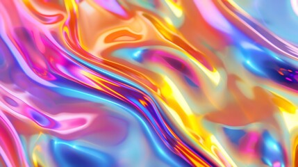 Obraz premium Abstract Holographic Background with Fluid Wavy Lines in Vibrant Pink Yellow and Blue Colors