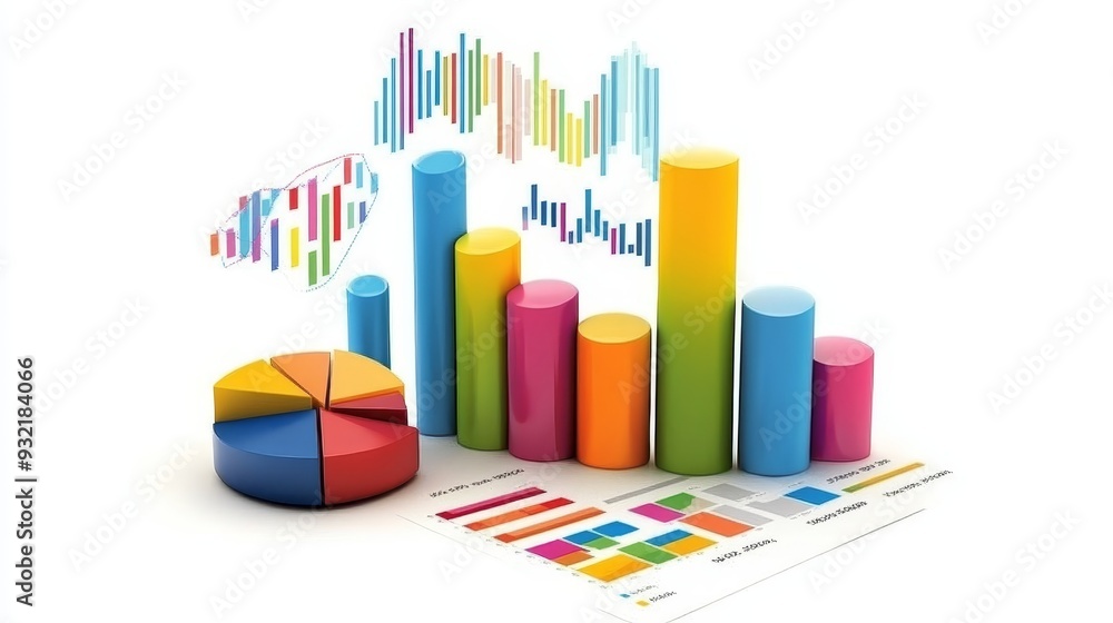Poster colorful charts and graphs representing business growth and success - a colorful 3d illustration of 