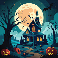 halloween background with castle and pumpkin
