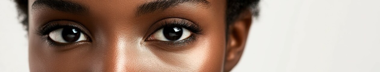 Close-up of a woman&rsquo;s expressive eyes with natural makeup in soft light