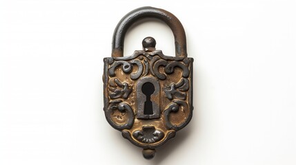 Old locks on the door on a white background