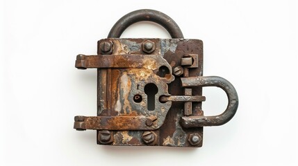 Old locks on the door on a white background