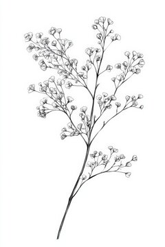 recommend clip art: black and white transparent line drawing of a Babys Breath, white background, 