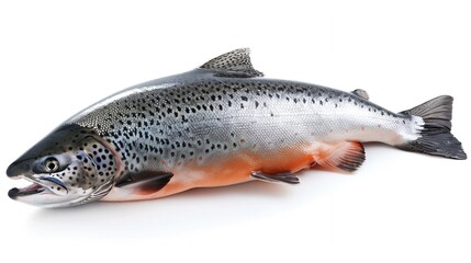 Naklejka premium Whole fresh raw salmon on white background, isolate