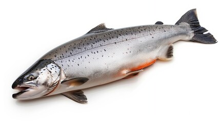 Obraz premium Whole fresh raw salmon on white background, isolate