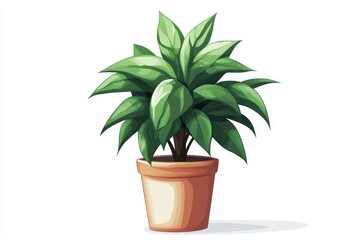 Fototapeta premium Lush Green Houseplant in a Terracotta Pot - A vibrant green houseplant with large leaves thrives in a terracotta pot, symbolizing life, growth, and the beauty of nature.