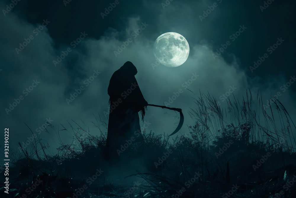 Aufkleber a person is standing in a field with a large moon in the background