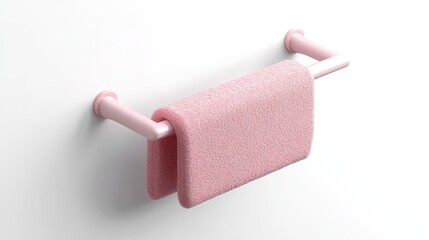 Obraz premium Pink Towel Rack with Folded Towels for Bathroom Decor - A pink towel rack with two pink towels folded on it, symbolizing cleanliness, organization, bathroom decor, and relaxation.