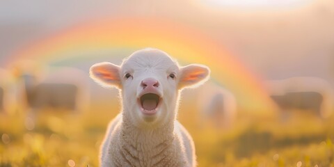 White Charolais calf standing in a green grassy meadow
