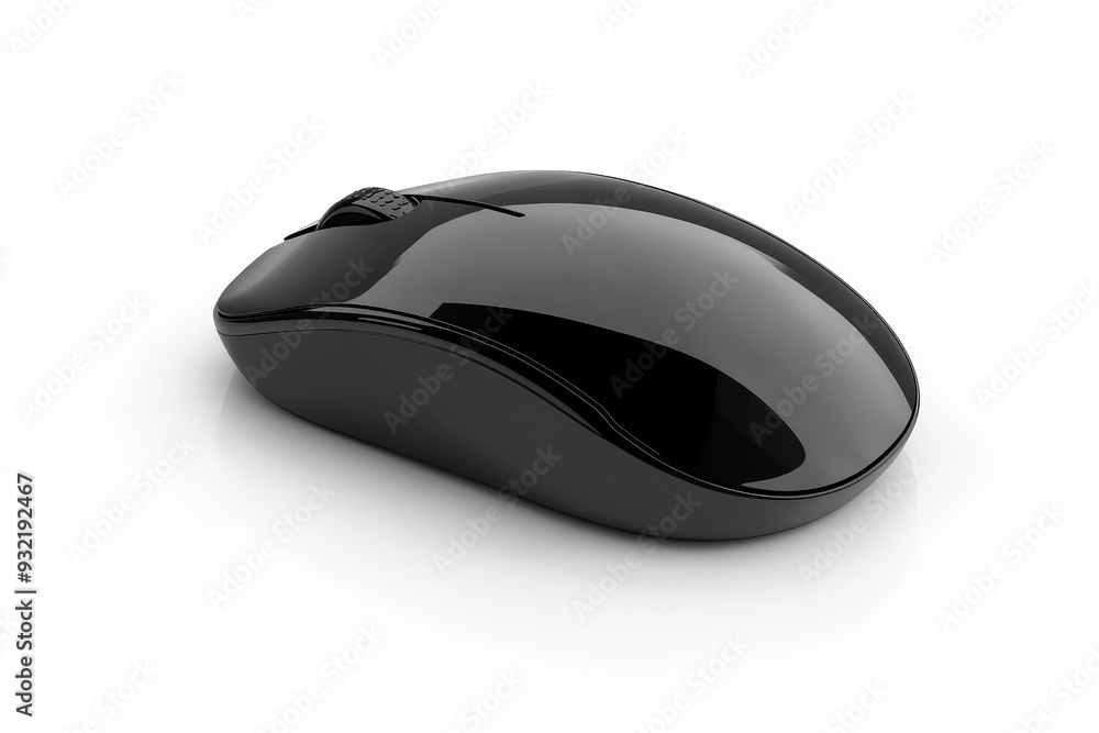 Poster sleek black wireless computer mouse isolated on white background - a modern black wireless computer 