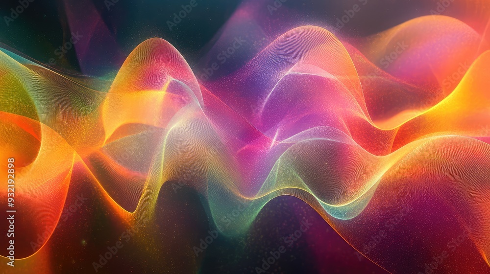 Poster artistic representation of sound resonating through a medium, with abstract reverberations and color
