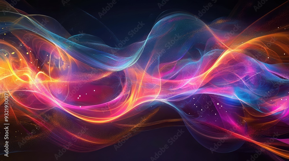 Poster artistic representation of sound resonating through a medium, with abstract reverberations and color