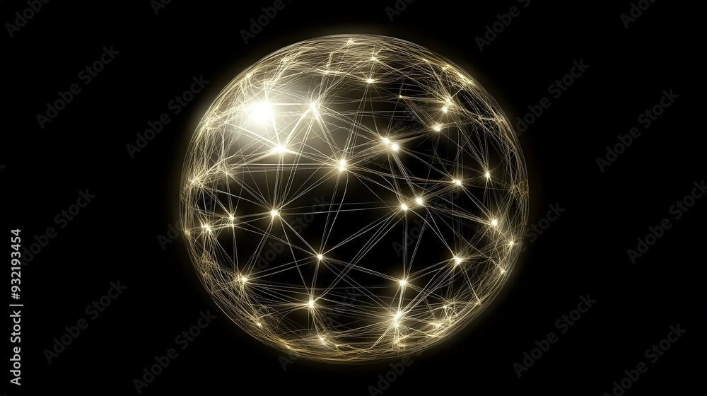 Poster a glowing sphere interconnected with bright lines representing digital connections in a dark environ