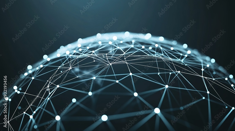 Poster abstract representation of a networked globe with luminous nodes and interconnected lines