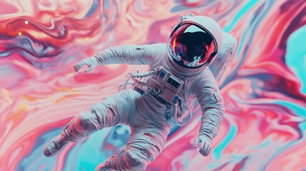 Astronaut floating in colorful cosmic background during a space-inspired exploration