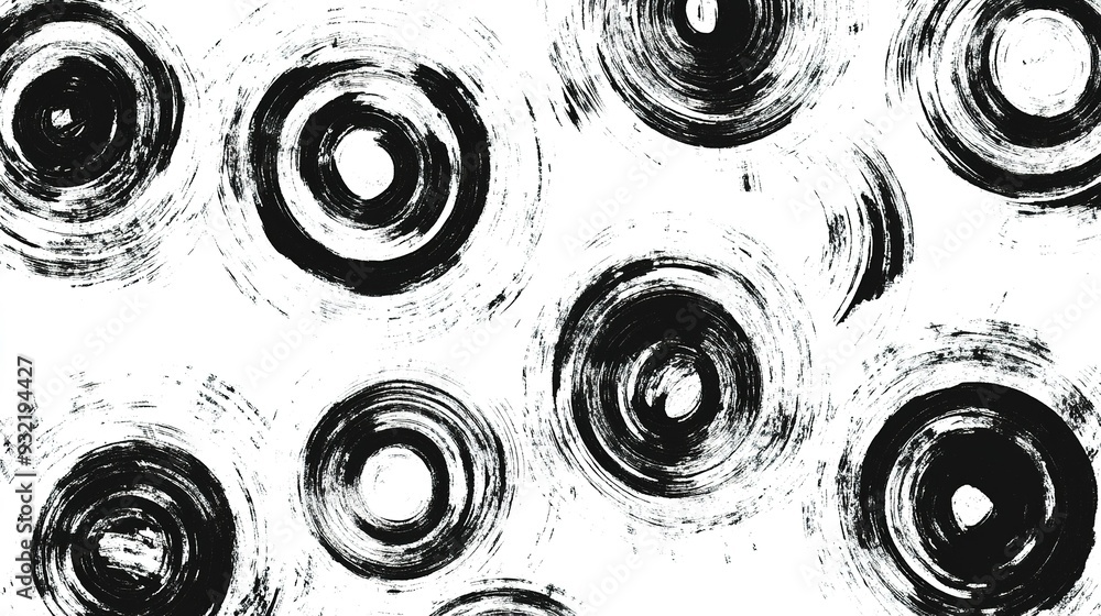 Poster abstract black and white circular patterns on a white background created with paint