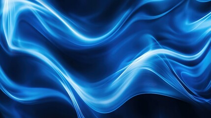 Obraz premium Blue glowing waves flow seamlessly across a dark background, creating a mesmerizing visual effect