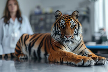 Beautiful tiger in veterinary clinic