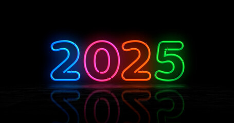 2025 year symbol neon light 3d illustration