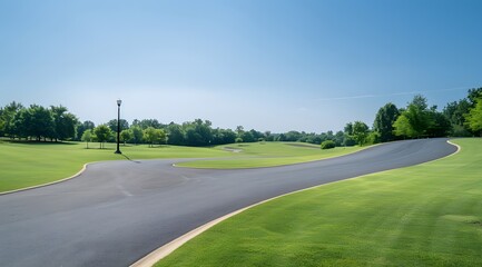 empty curving road golf course  scenery 