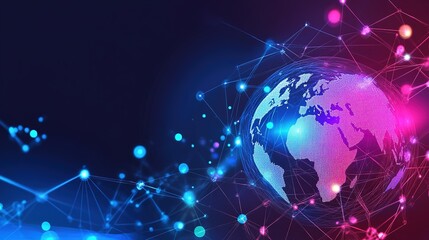 Obraz premium Colorful digital representation of Earth surrounded by connections and networks in a dark background