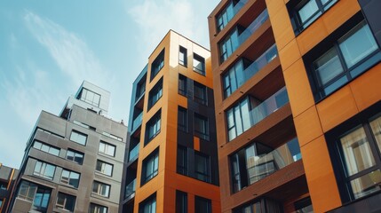 Modern apartment buildings with blue sky