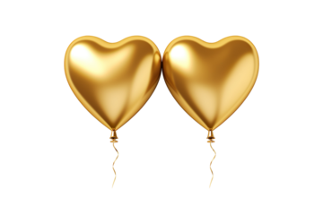 A Pair of golden heart balloons isolated on clear white and transparent background