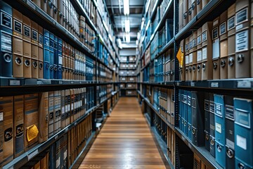 A library with many bookshelves and books