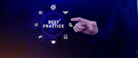 Best Practice concept, Business, Technology, Internet and network concept, Best practice, Manager, coach, leadership, plan to apply best practice method.