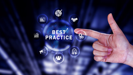 Best Practice concept, Business, Technology, Internet and network concept, Best practice, Manager, coach, leadership, plan to apply best practice method.